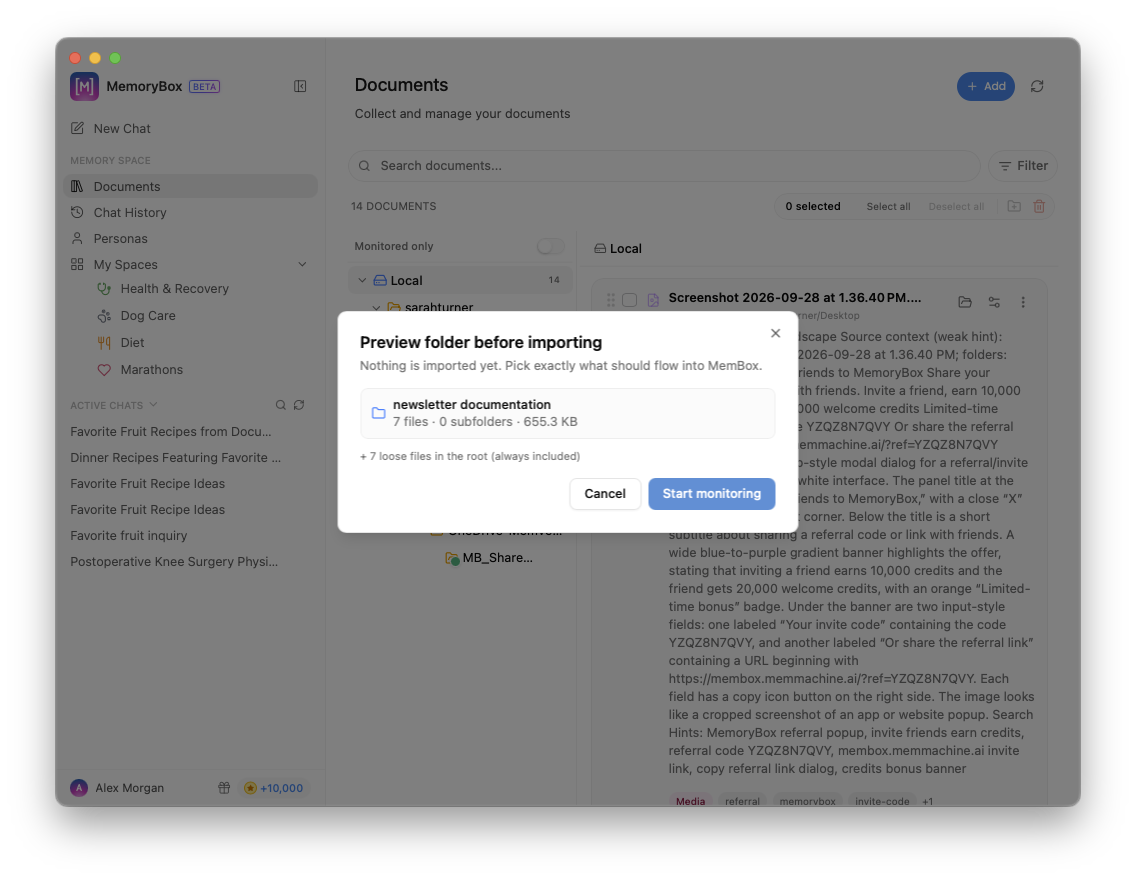 Preview folder before importing pop-up window in MemoryBox